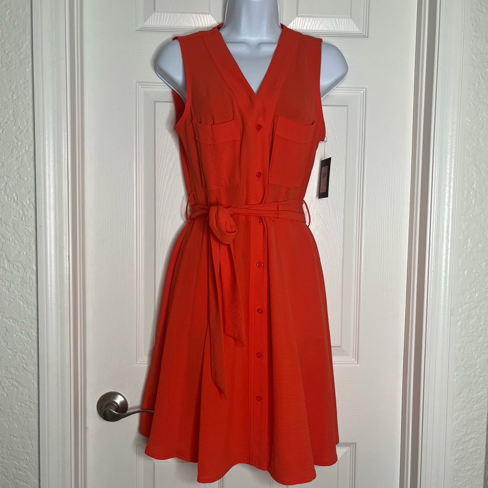NWT DKNY orange sleeveless button up pleated dress